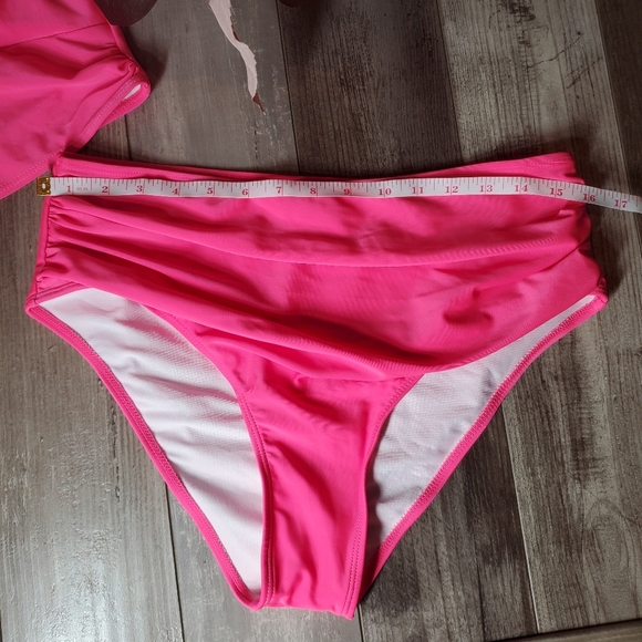 SOLY HUX Women's Plus Size Color Block Swimsuit Ruched High Waist Hot Pink 1XL - Picture 9 of 16